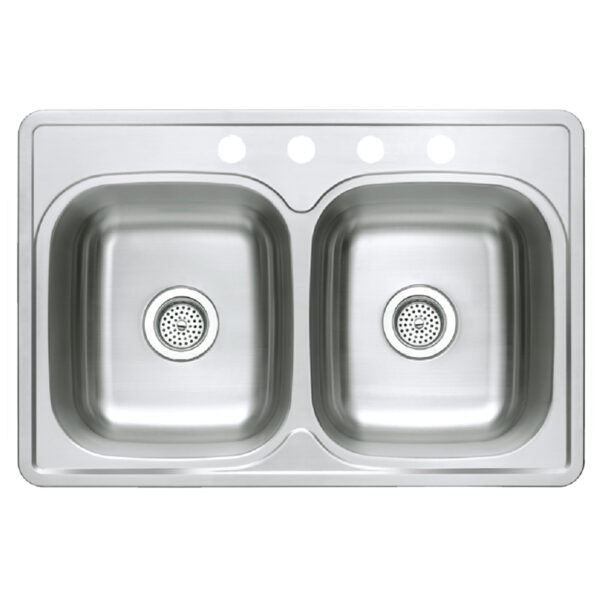 003-513 Stainless Steel 33" x 22" 50/50 Double Bowl Top-Mount Sink