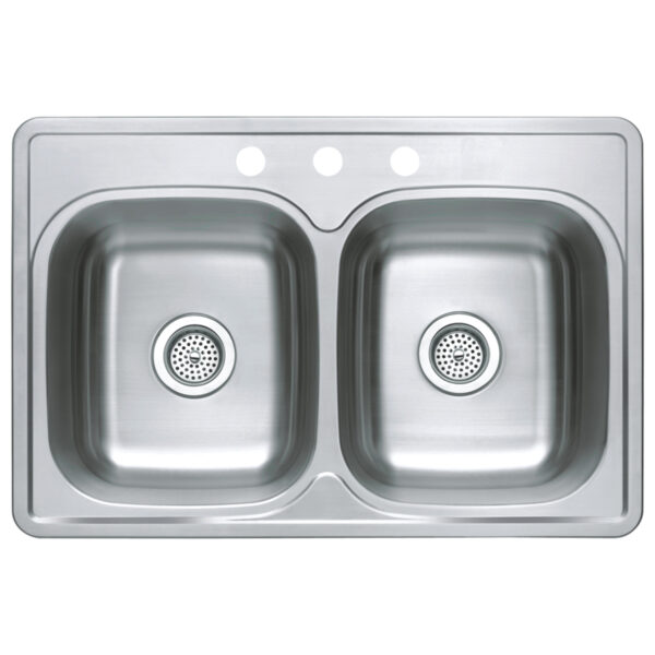 482-6122 Stainless Steel 33" x 22" 50/50 Double Bowl Top-Mount Sink