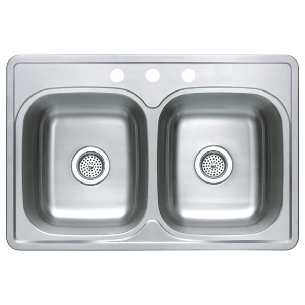 712-6308 Stainless Steel 33" x 22" 50/50 Double Bowl Top-Mount Sink