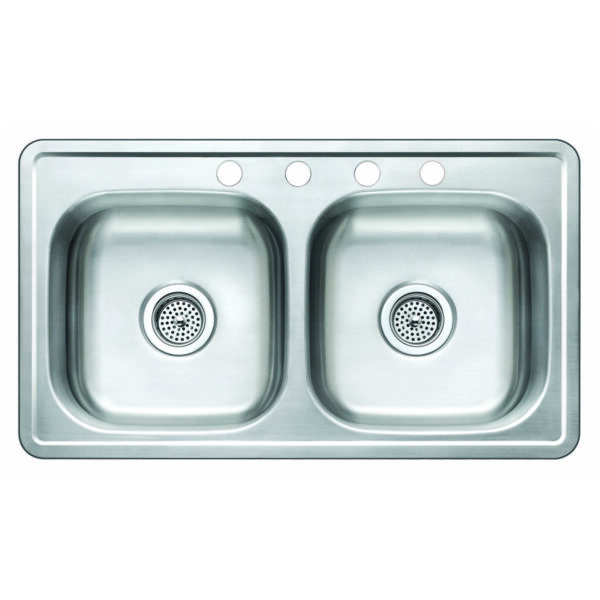 004-632 Stainless Steel 33" x 19" 50/50 Double Bowl Top-Mount Sink