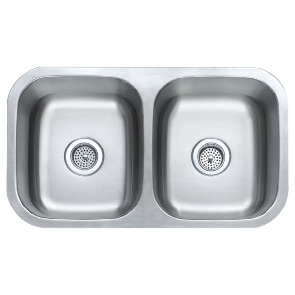 481-0590 Stainless Steel 31-1/8" x 18" 50/50 Double Bowl Under-Mount Sink