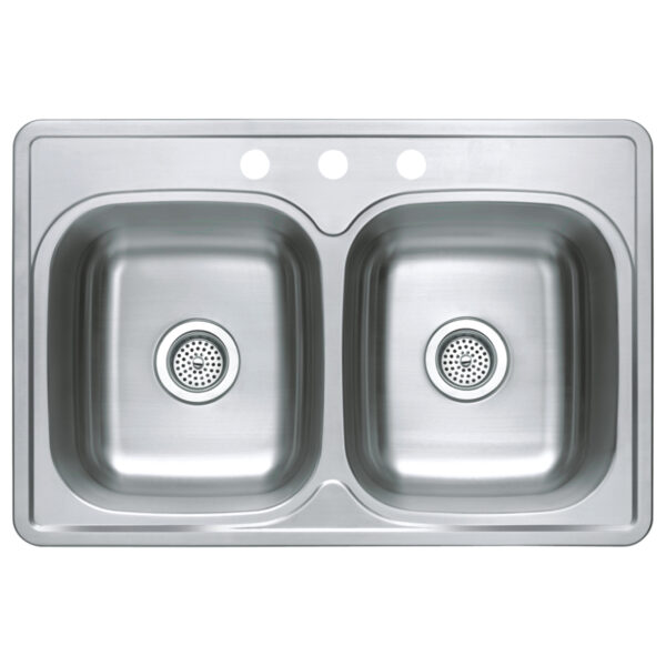 481-1338 Stainless Steel 33" x 22" 50/50 Double Bowl Top-Mount Sink