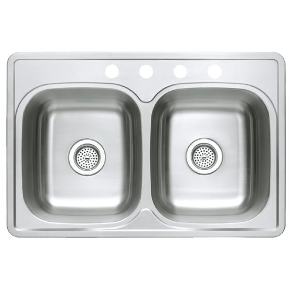 481-5476 Stainless Steel 33" x 22" 50/50 Double Bowl Top-Mount Sink