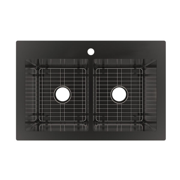 482-7779 Vandermere R15 Radius Corner Dual-Mount 50/50 Bowl Black Stainless Steel Sink