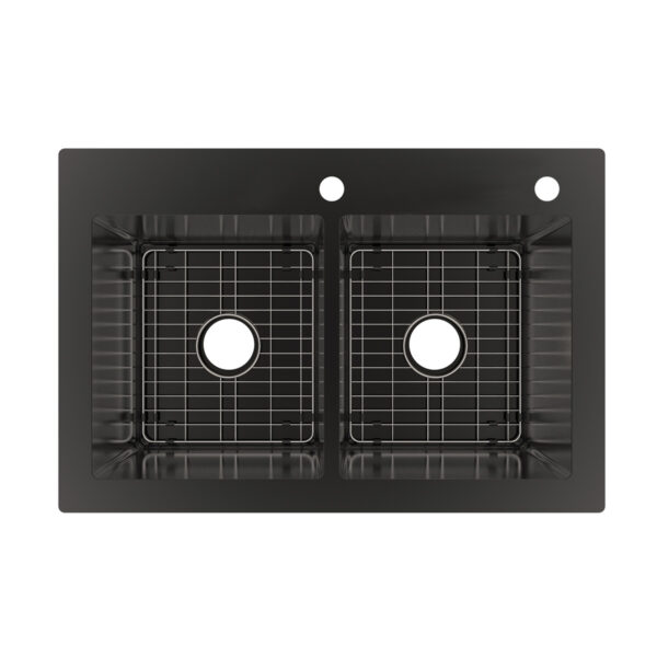 482-8072 Vandermere R15 Radius Corner Dual-Mount 50/50 Bowl Black Stainless Steel Sink