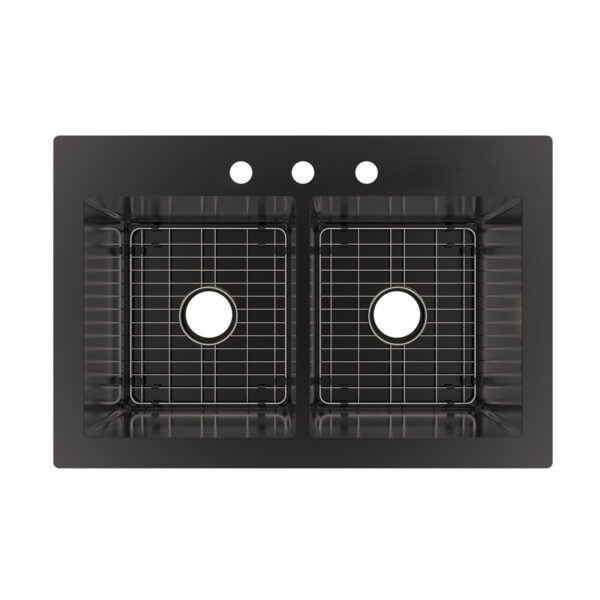 482-8073 Vandermere R15 Radius Corner Dual-Mount 50/50 Bowl Black Stainless Steel Sink