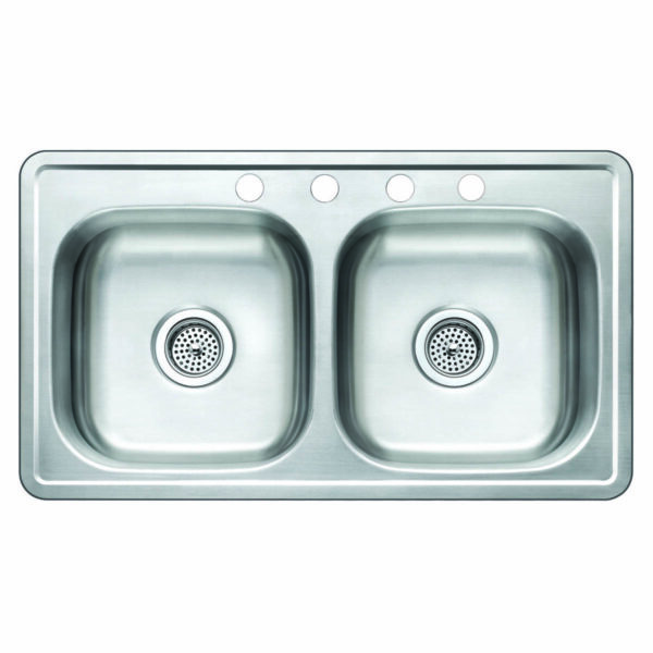 712-6304 Stainless Steel 33" x 19" 50/50 Double Bowl Top-Mount Sink